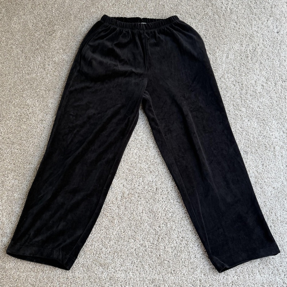 Rafaella Sweatpants Womens M Black Velour Relaxed Straight Pull On Lounge Casual